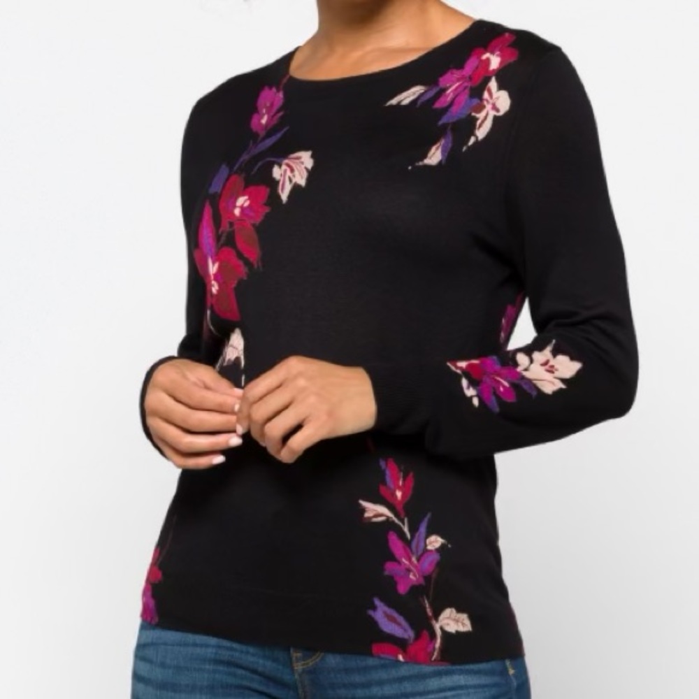 Daniel Rainn black and flower knit sweater top